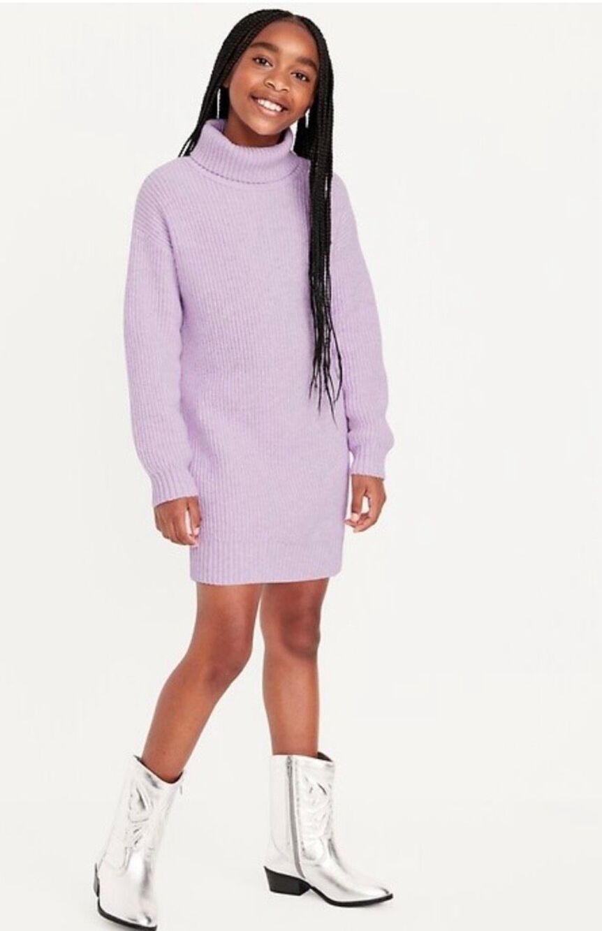 NWT Old Navy Girls SoSoft Long-Sleeve Shaker-Stitch Dress Large